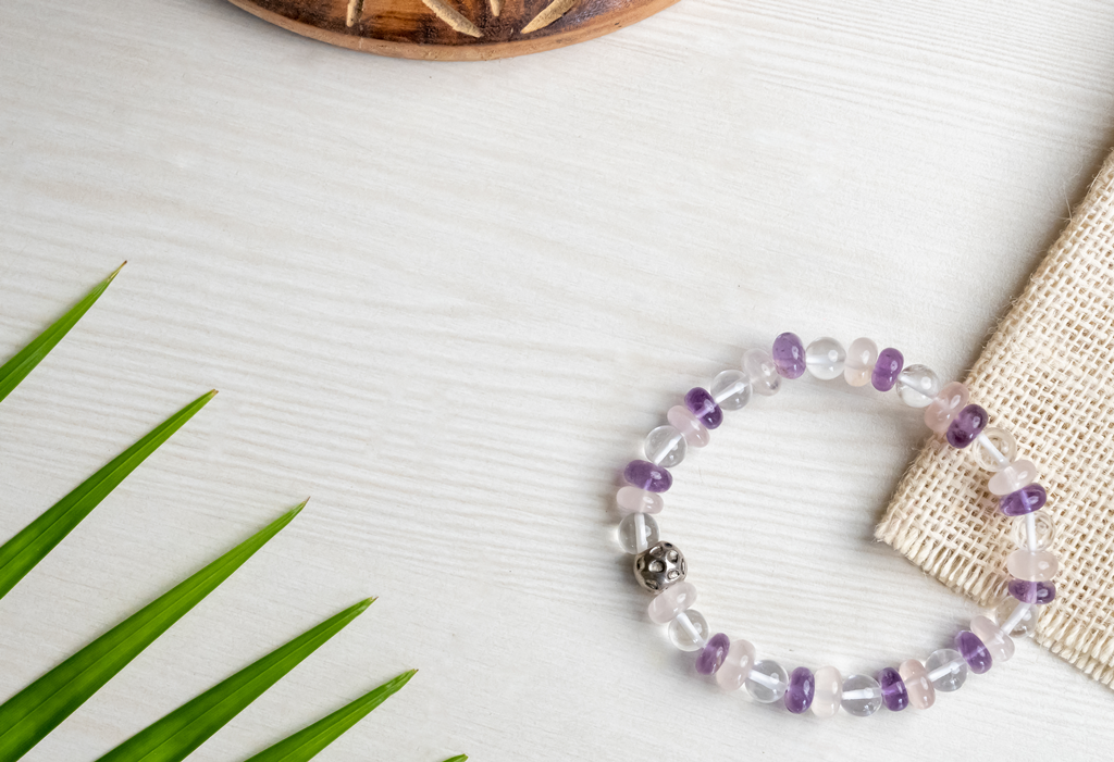 Amethyst, Rose Quartz & Clear Quartz Certified Gemstone Bracelet