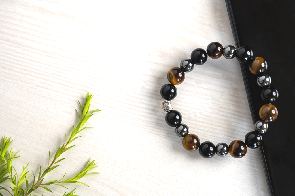 Black Obsidian, Tiger Eye And Hematite Certified Gemstone Bracelet