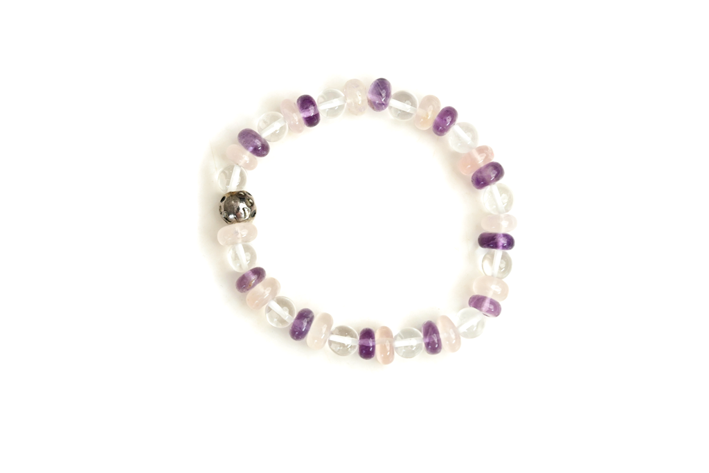 Amethyst, Rose Quartz & Clear Quartz Certified Gemstone Bracelet
