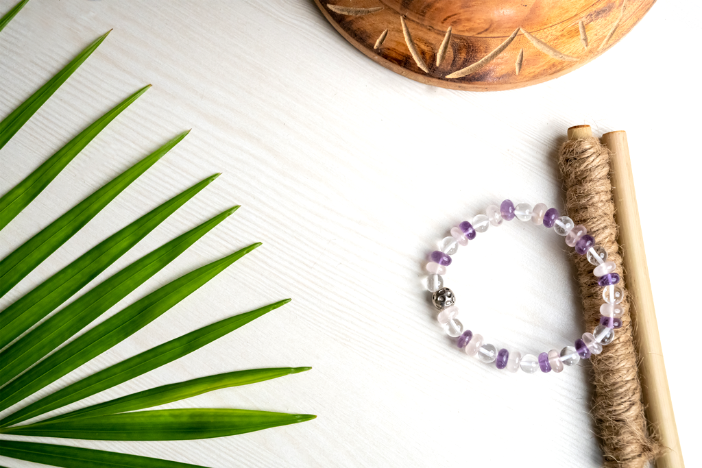 Amethyst, Rose Quartz & Clear Quartz Certified Gemstone Bracelet