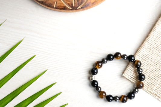 Black Obsidian, Tiger Eye And Hematite Certified Gemstone Bracelet