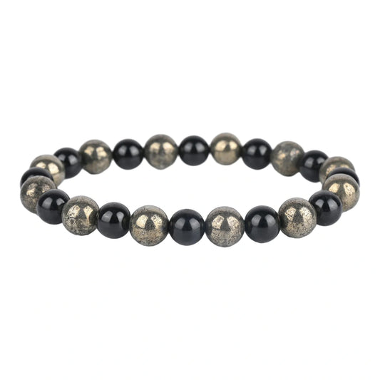 Natural Pyrite & Tourmaline Bracelet for Wealth, Power & Protection