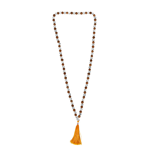 Clear Quartz & Rudraksha Certified Gemstone Mala