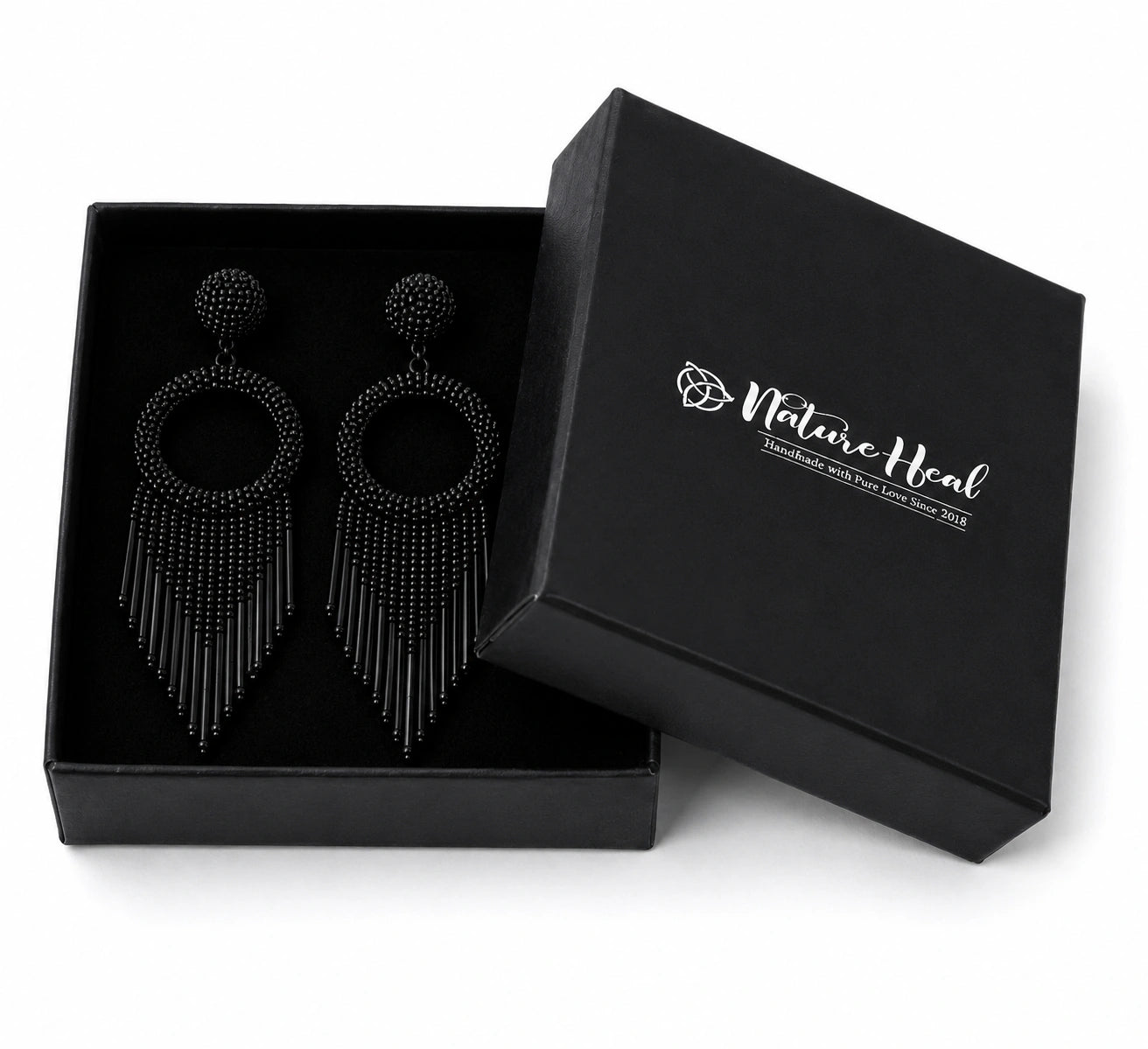 Designer Black Tassel Hoop Earrings