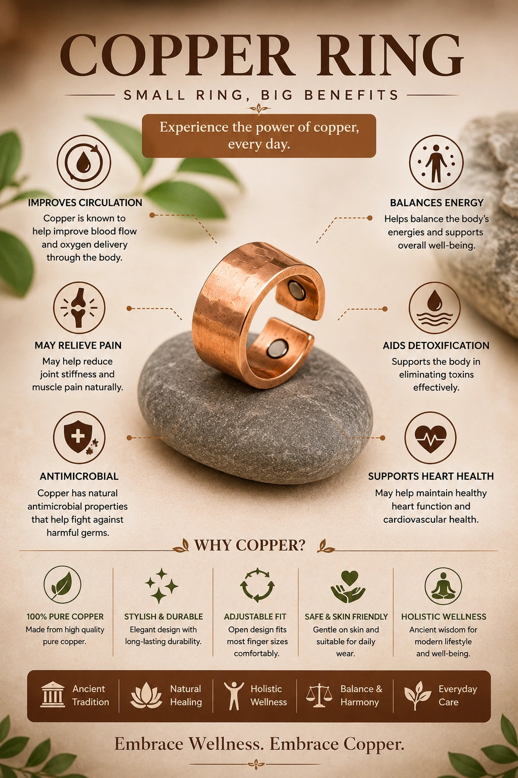Nature Heal Heritage Hammered Adjustable Pure Copper Ring for Men & Women | Ayurvedic Wellness Jewelery