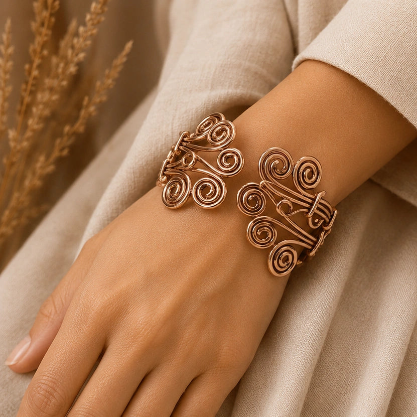 Premium Copper Kada intricate carved design
