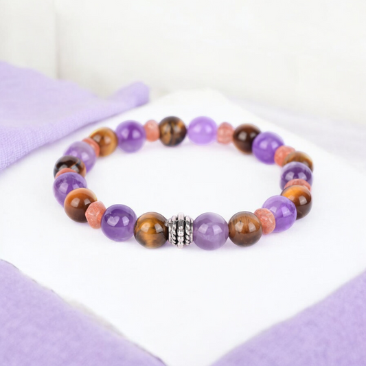 Amethyst, Tiger's Eye, and Sunstone Certified Gemstone Bracelet