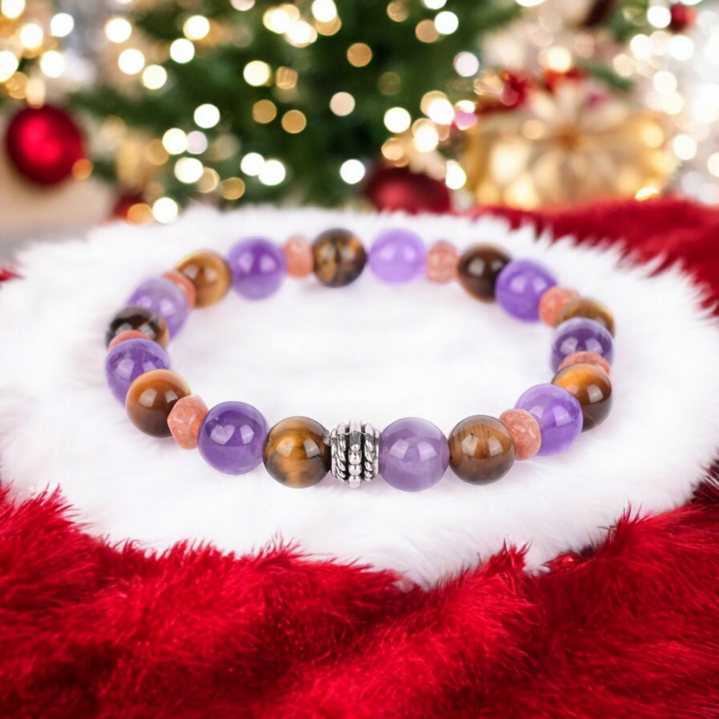 Amethyst, Tiger's Eye, and Sunstone Certified Gemstone Bracelet