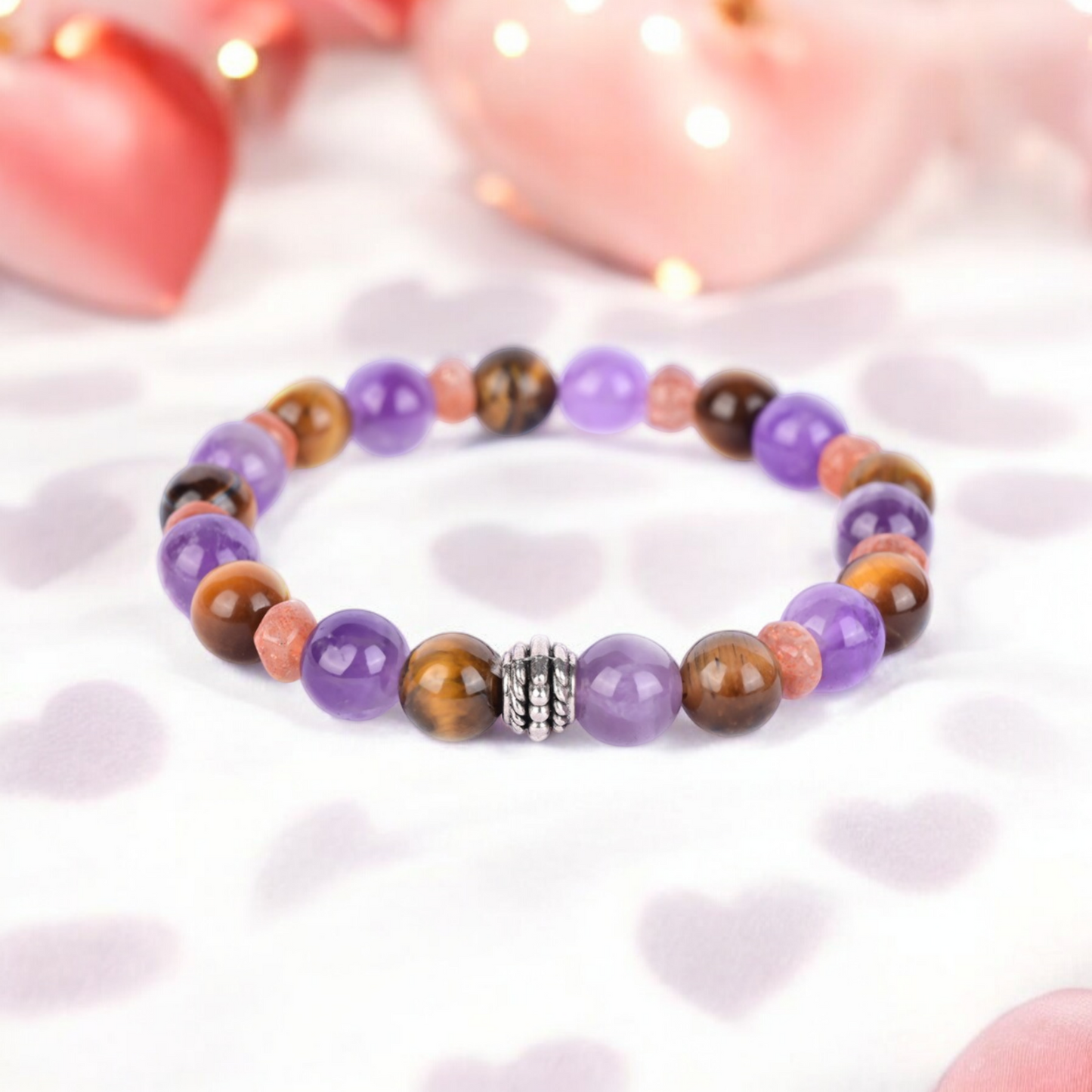 Amethyst, Tiger's Eye, and Sunstone Certified Gemstone Bracelet