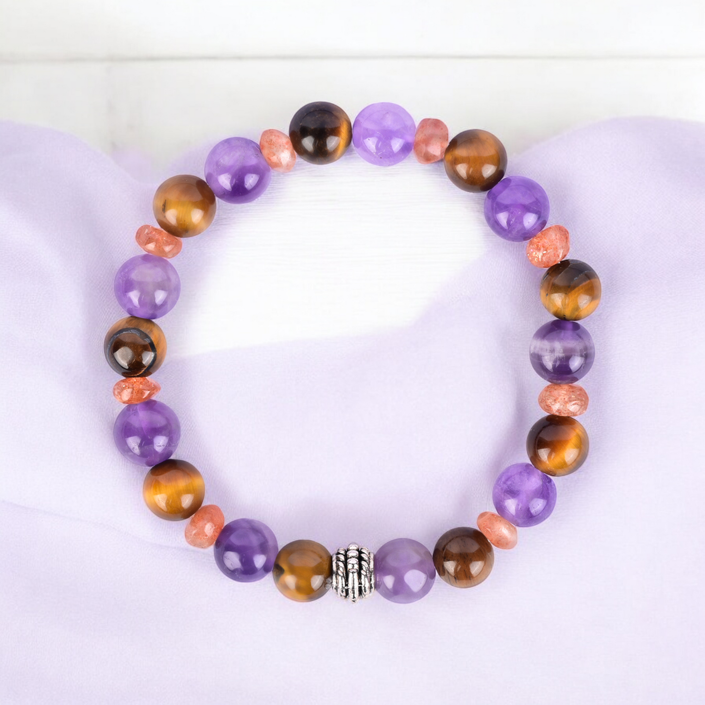 Amethyst, Tiger's Eye, and Sunstone Certified Gemstone Bracelet