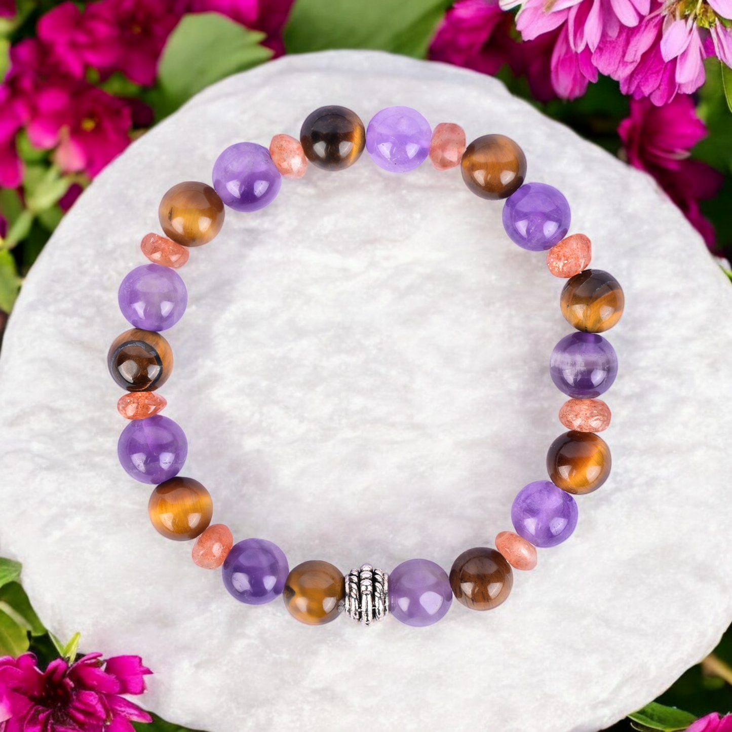 Amethyst, Tiger's Eye, and Sunstone Certified Gemstone Bracelet