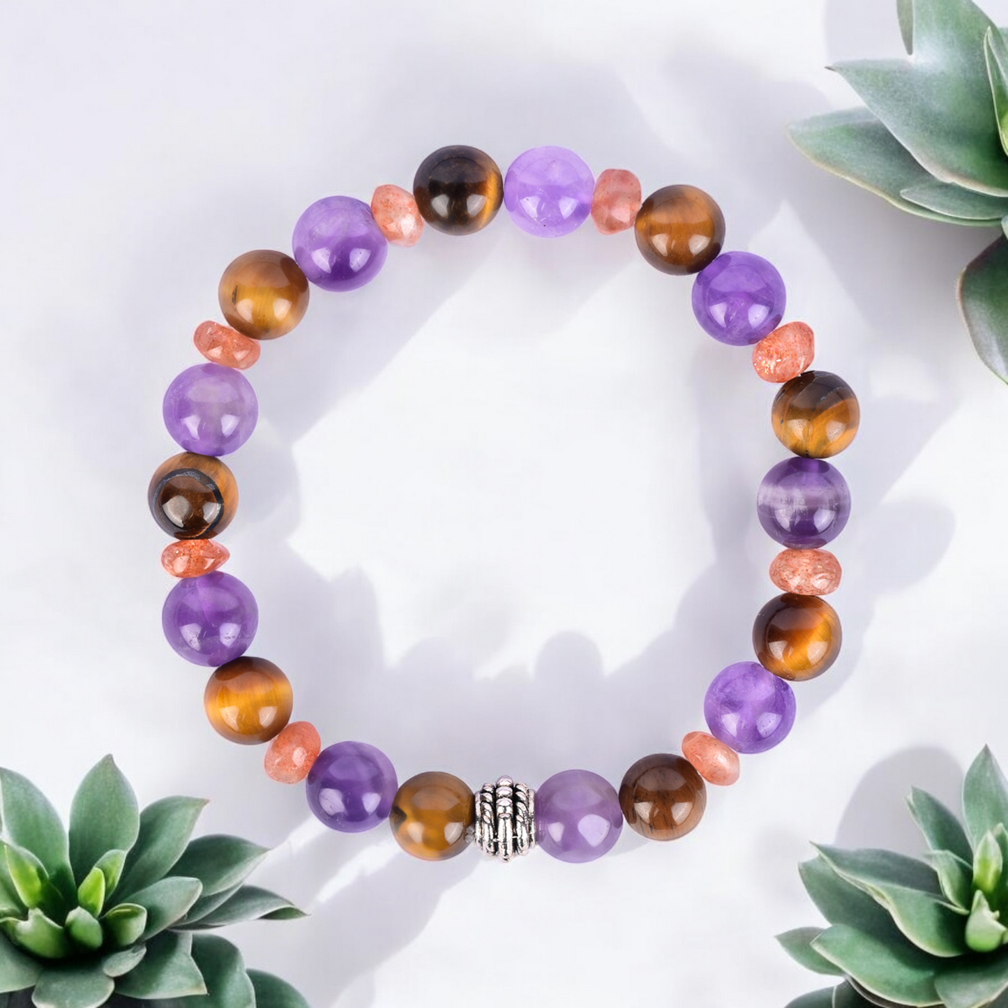 Amethyst, Tiger's Eye, and Sunstone Certified Gemstone Bracelet