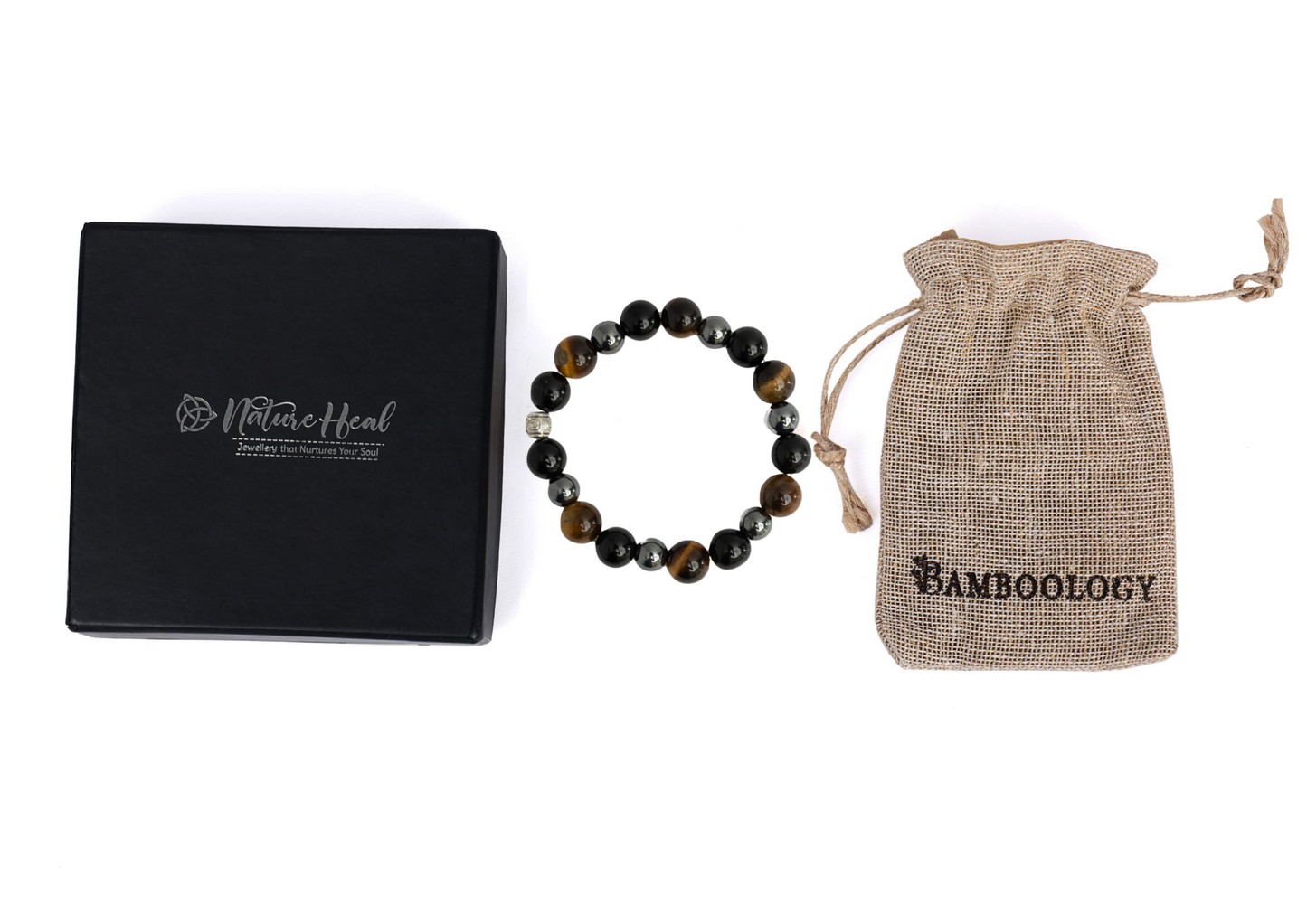 Black Obsidian, Tiger Eye And Hematite Certified Gemstone Bracelet