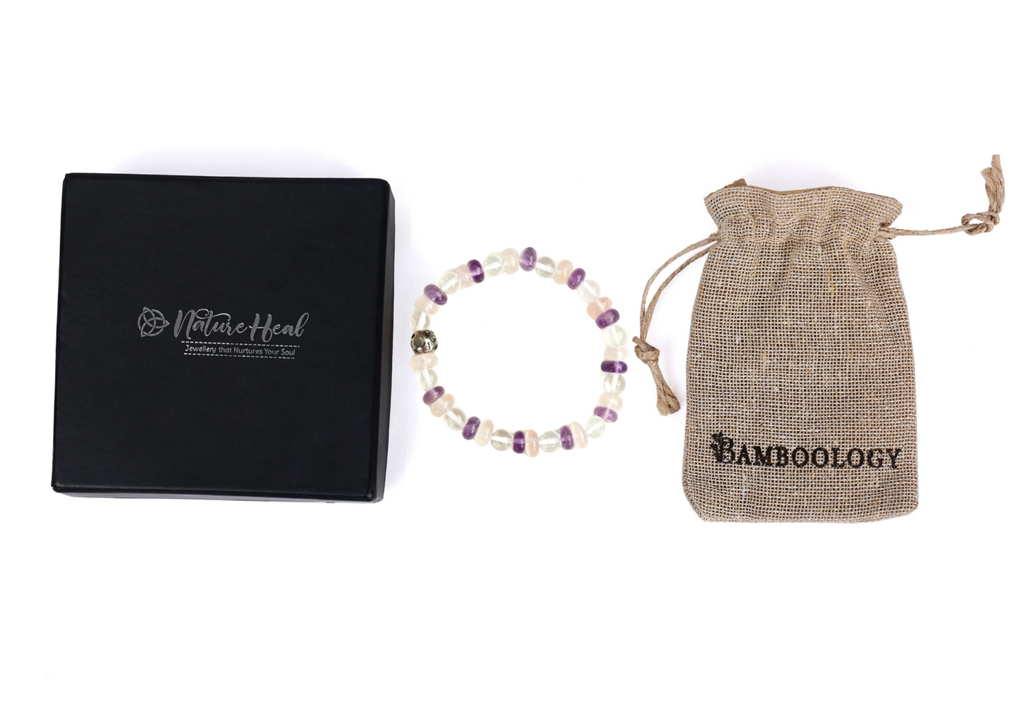 Amethyst, Rose Quartz & Clear Quartz Certified Gemstone Bracelet