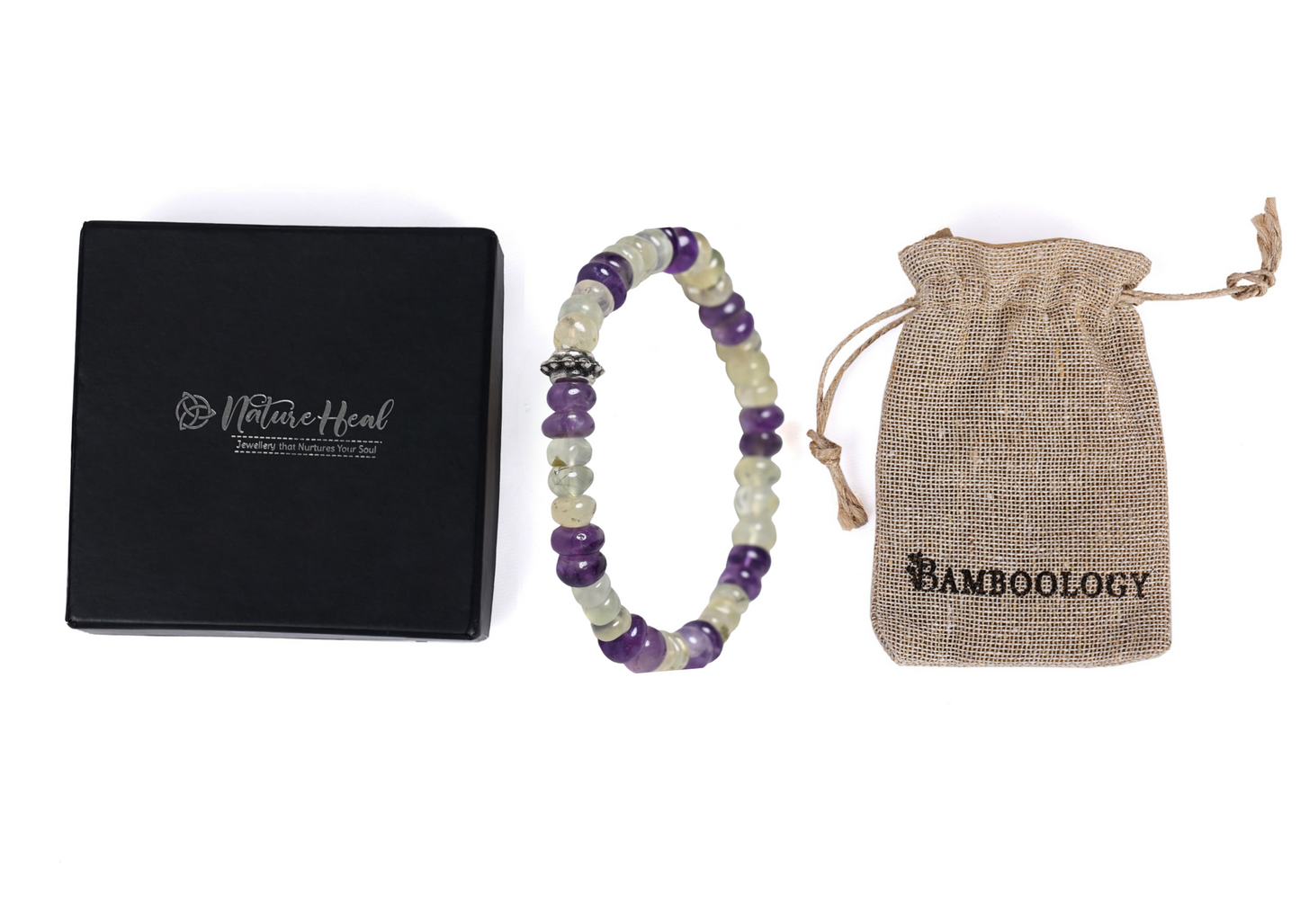 Amethyst and Prehnite Certified Gemstone Bracelet