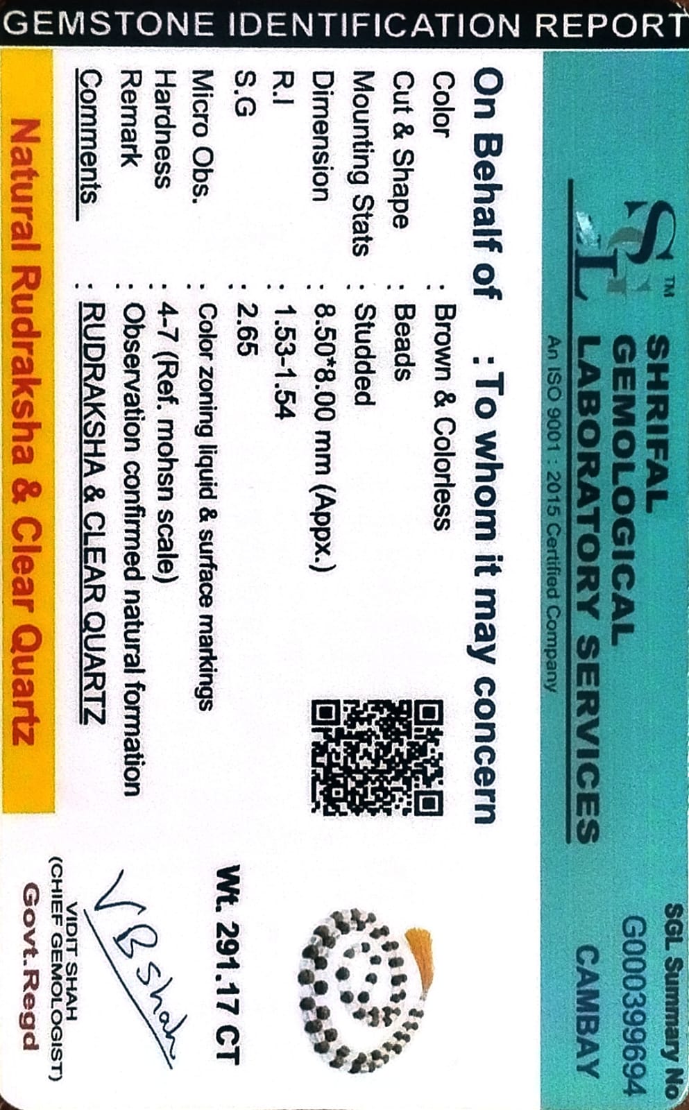 Clear Quartz & Rudraksha Certified Gemstone Mala