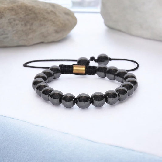 Natural Hematite Stone Bracelet for Strength & Grounding Energy