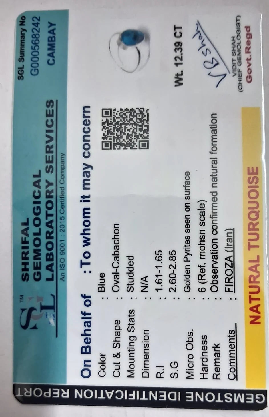 Certified Turquoise Irani Feeroza Adjustable Ring for Healing & Positive Energy