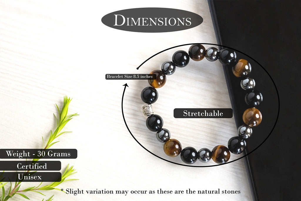 Black Obsidian, Tiger Eye And Hematite Certified Gemstone Bracelet