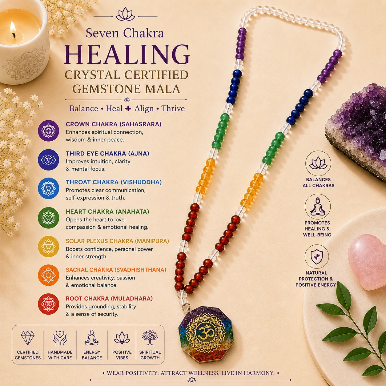108 Beads Chakra Prayer Mala for Meditation