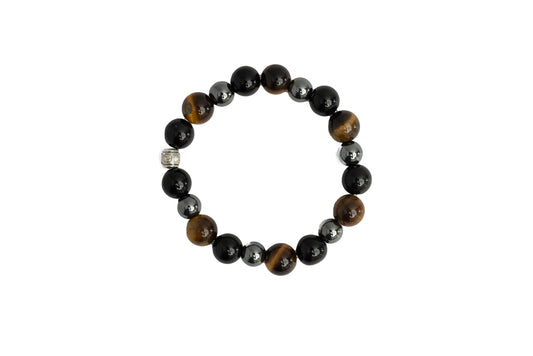 Black Obsidian, Tiger Eye And Hematite Certified Gemstone Bracelet