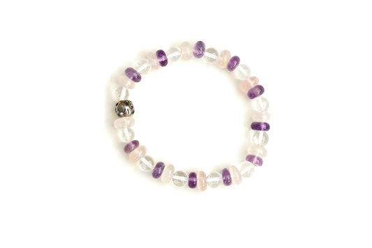 Amethyst, Rose Quartz & Clear Quartz Certified Gemstone Bracelet
