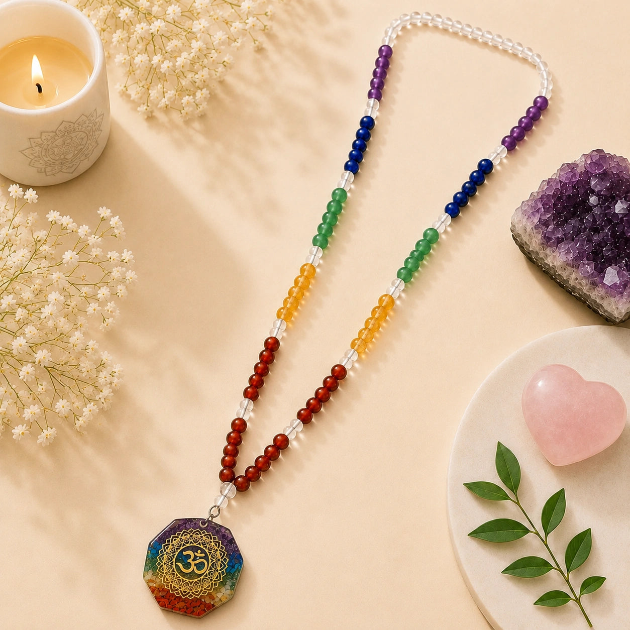 7 Chakra Healing Crystal Jaap Mala 108 Beads