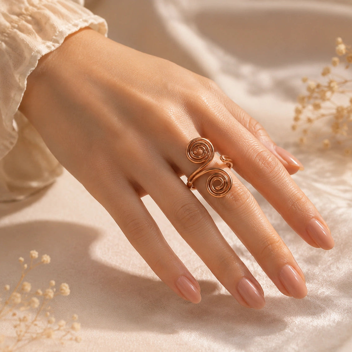 Nature Heal Adjustable Spiral Pure Copper Ring for Women