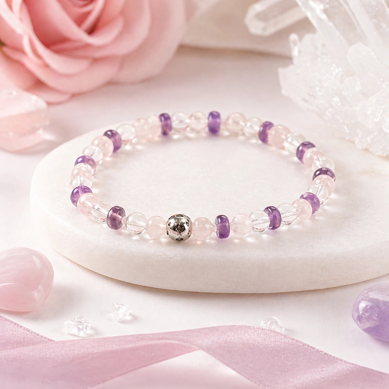 Amethyst Rose Quartz Clear Quartz Bracelet