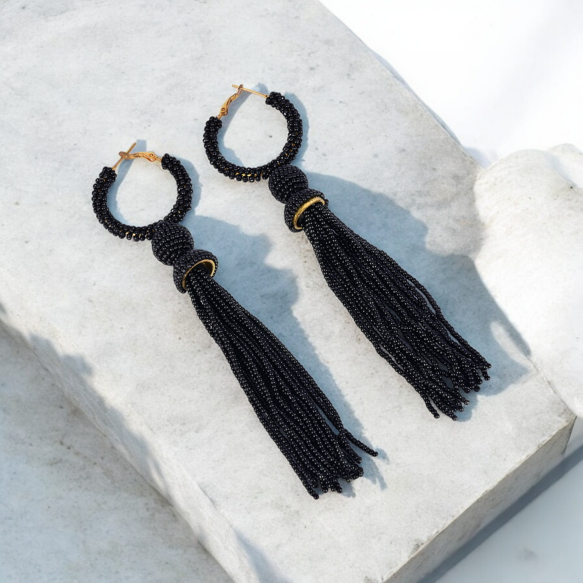 Artisan Crafted Black Beaded Earrings