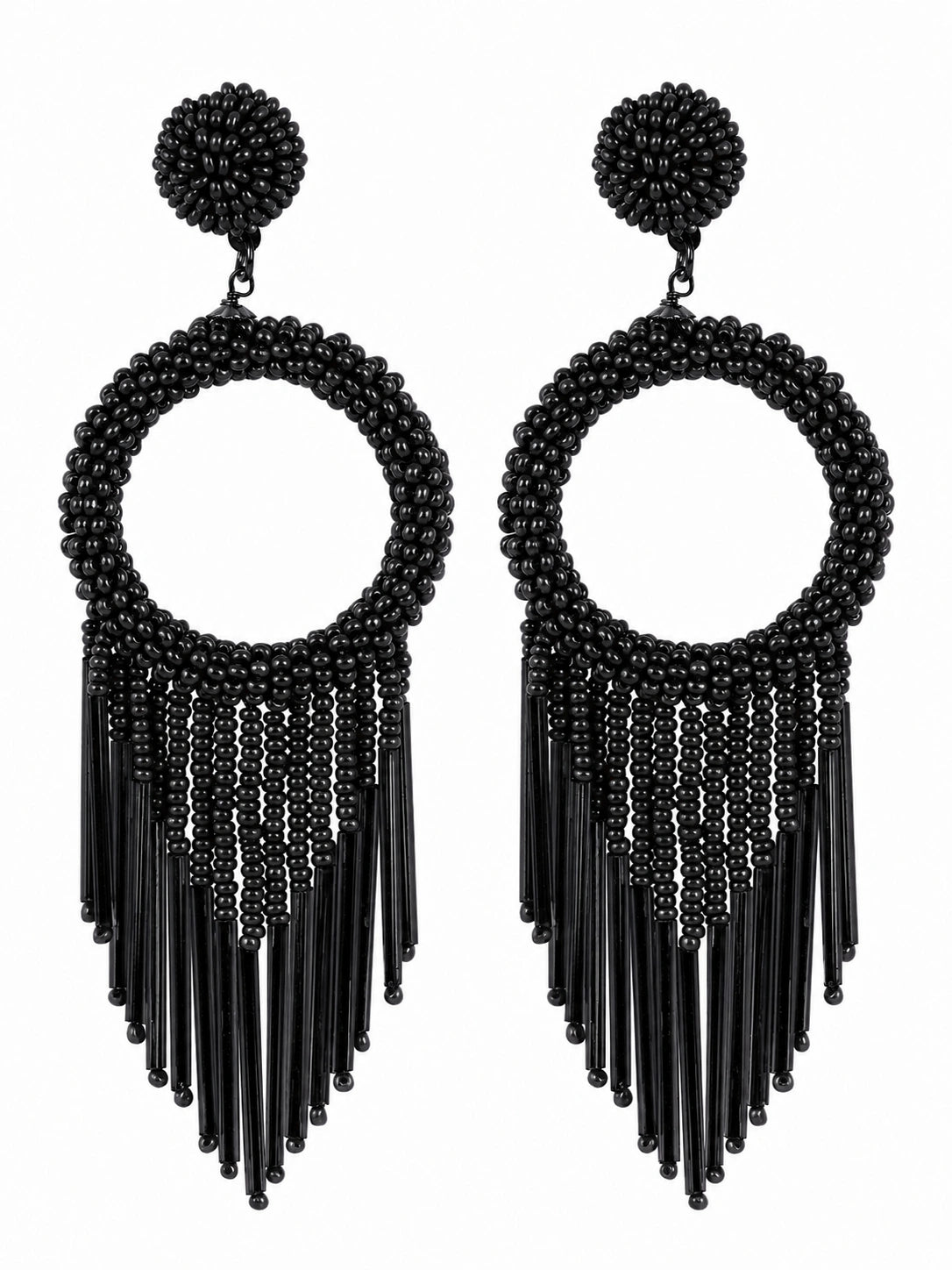 Artisan Crafted Black Beaded Earrings