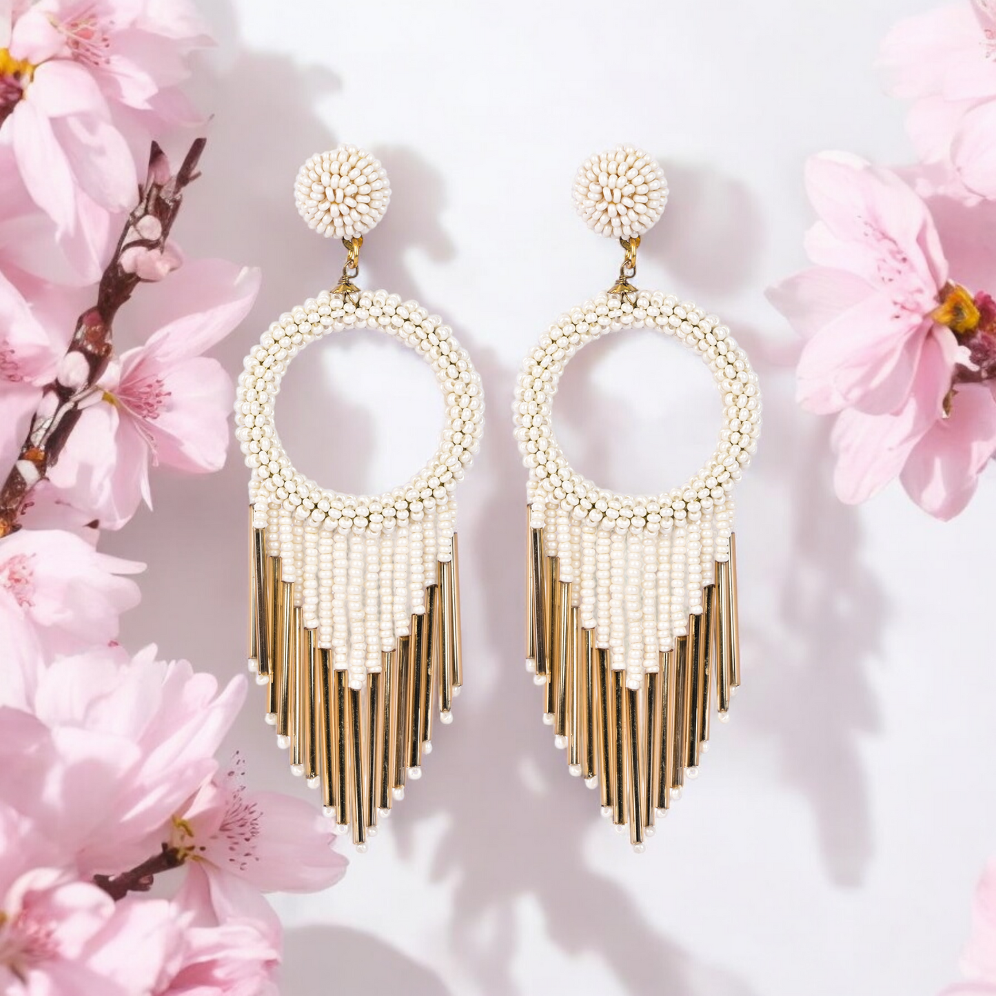 Artisan Crafted Gold Fringe Hoop Earrings