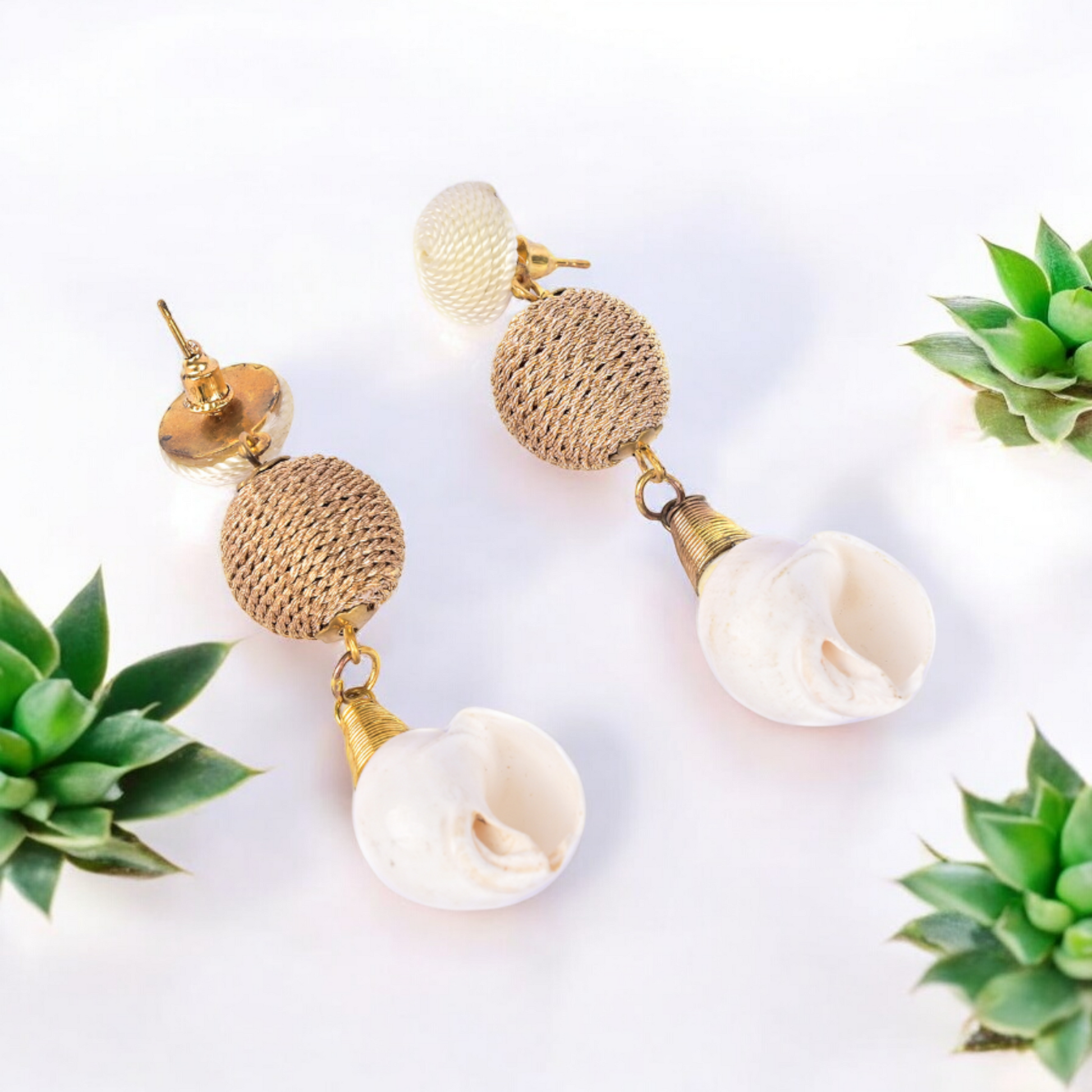 Artisan Crafted Shell & Gold Fashion Earrings