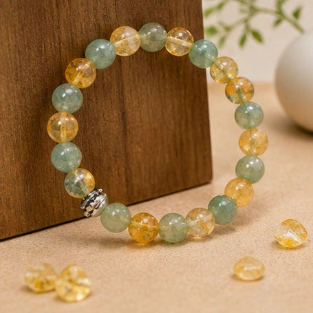 Aventurine & Citrine Certified Gemstone Bracelet for Wealth, Luck & Prosperity