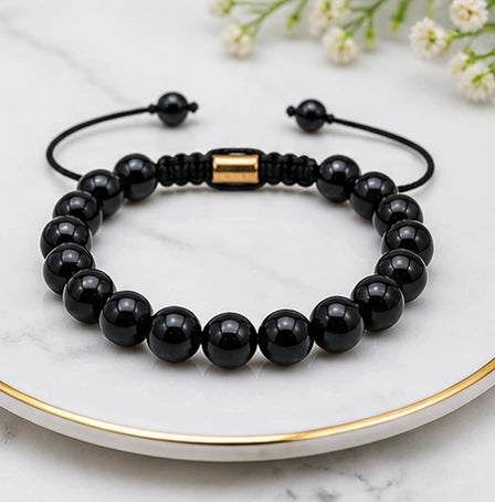 Unisex Black Tourmaline Bracelet – Natural Gemstone Jewelry for Strength & Stability