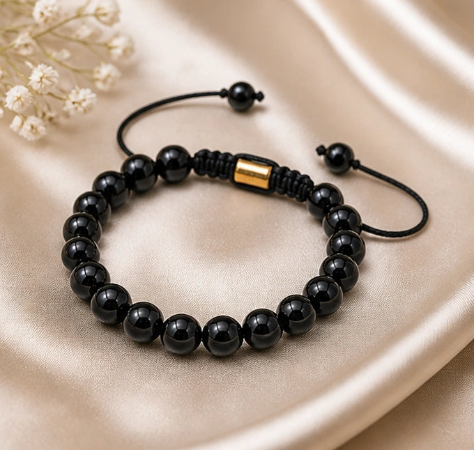 Black Tourmaline Crystal Bracelet for Men & Women – Stress Relief & Balance