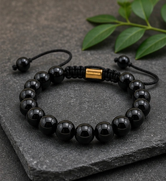 Black Tourmaline Crystal Bracelet for Men & Women – Stress Relief & Balance