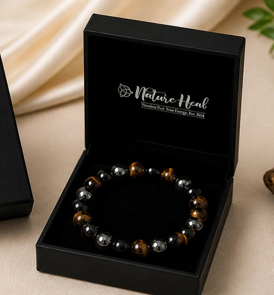 Black Obsidian, Tiger Eye & Hematite Bracelet – For Cleansing, Clarity, Grounding & Strong Mind