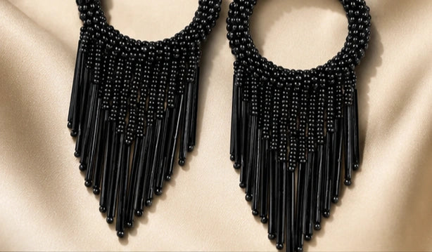 Boho Black Fringe Fashion Earrings