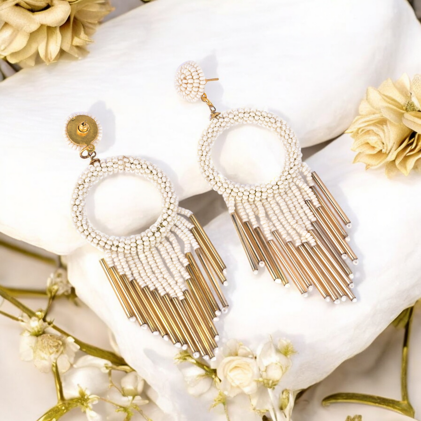 Boho Chic white Beaded Hoop Statement Jewellery