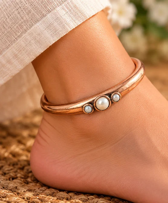 Anklet - Pure copper armlet with pearl beads