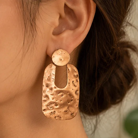 Hammered Copper Drop Earrings for Women – Geometric Design