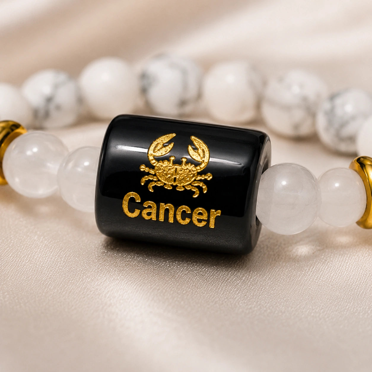 Cancer Zodiac Howlite & Milky Quartz Gemstone Bracelet | Certified Natural Crystal Bracelet for Emotional Balance, Calmness, Intuition & Protection
