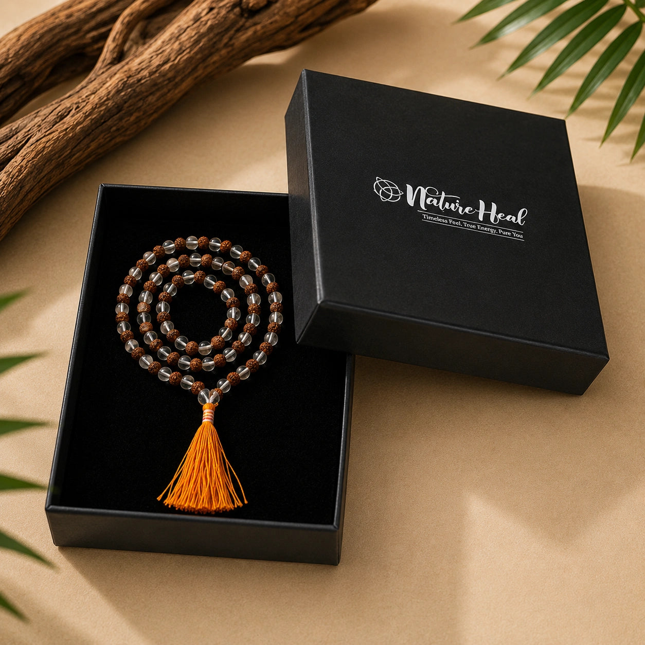 Certified Clear Quartz Rudraksha Mala 108 Beads