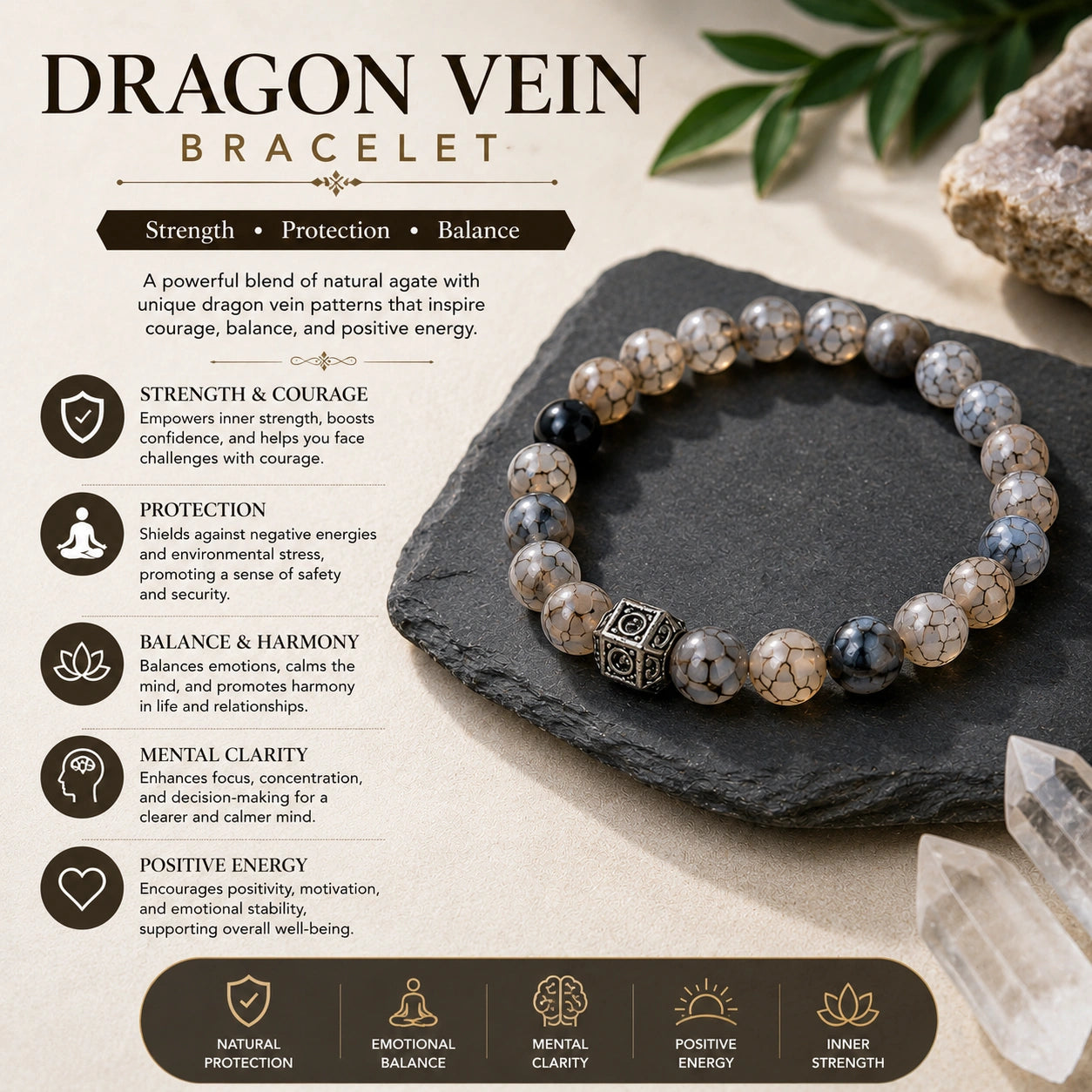 Natural Dragon Vine Stone Bracelet for Calmness & Positive Energy