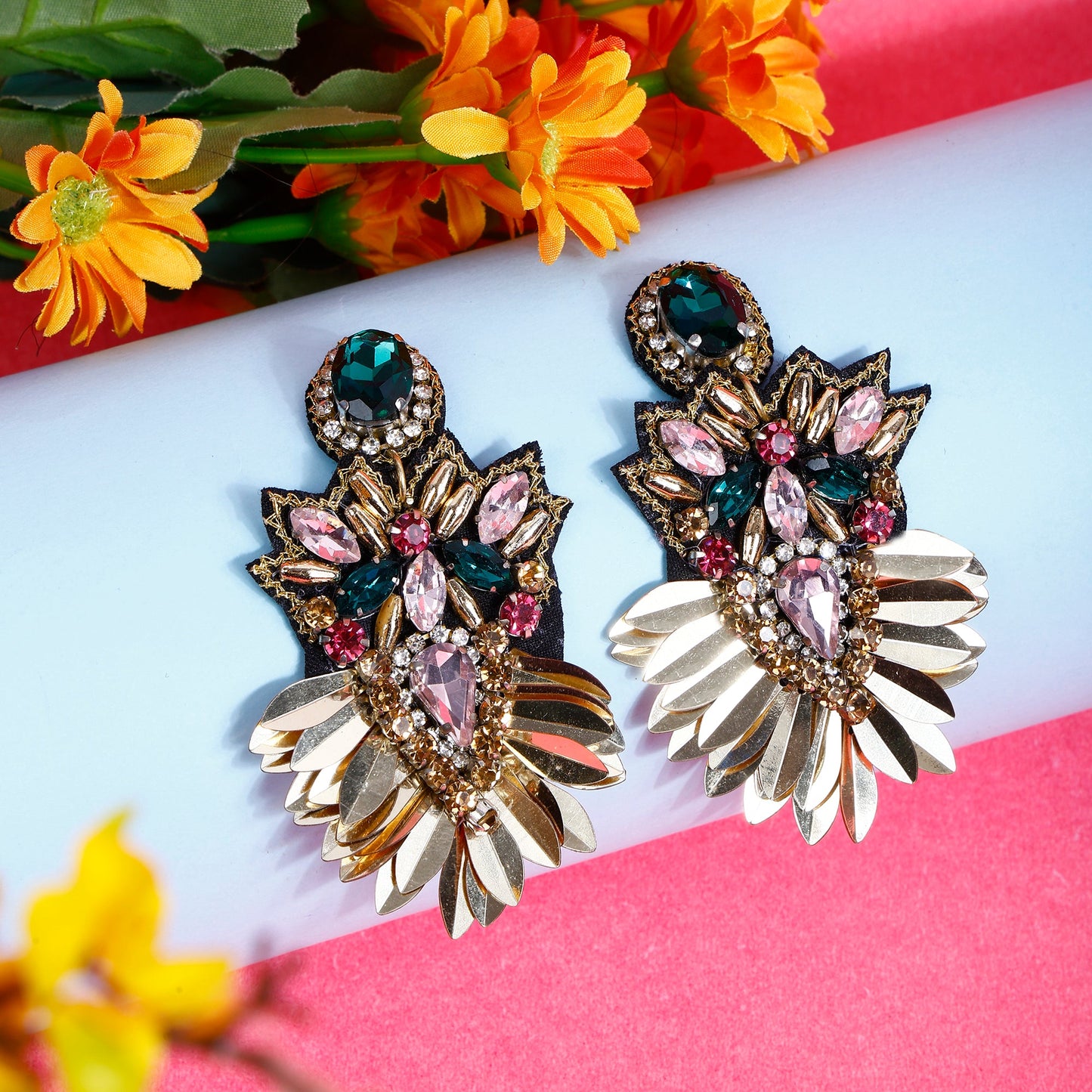 Chic Crystal Drop Earrings with Gem Accents