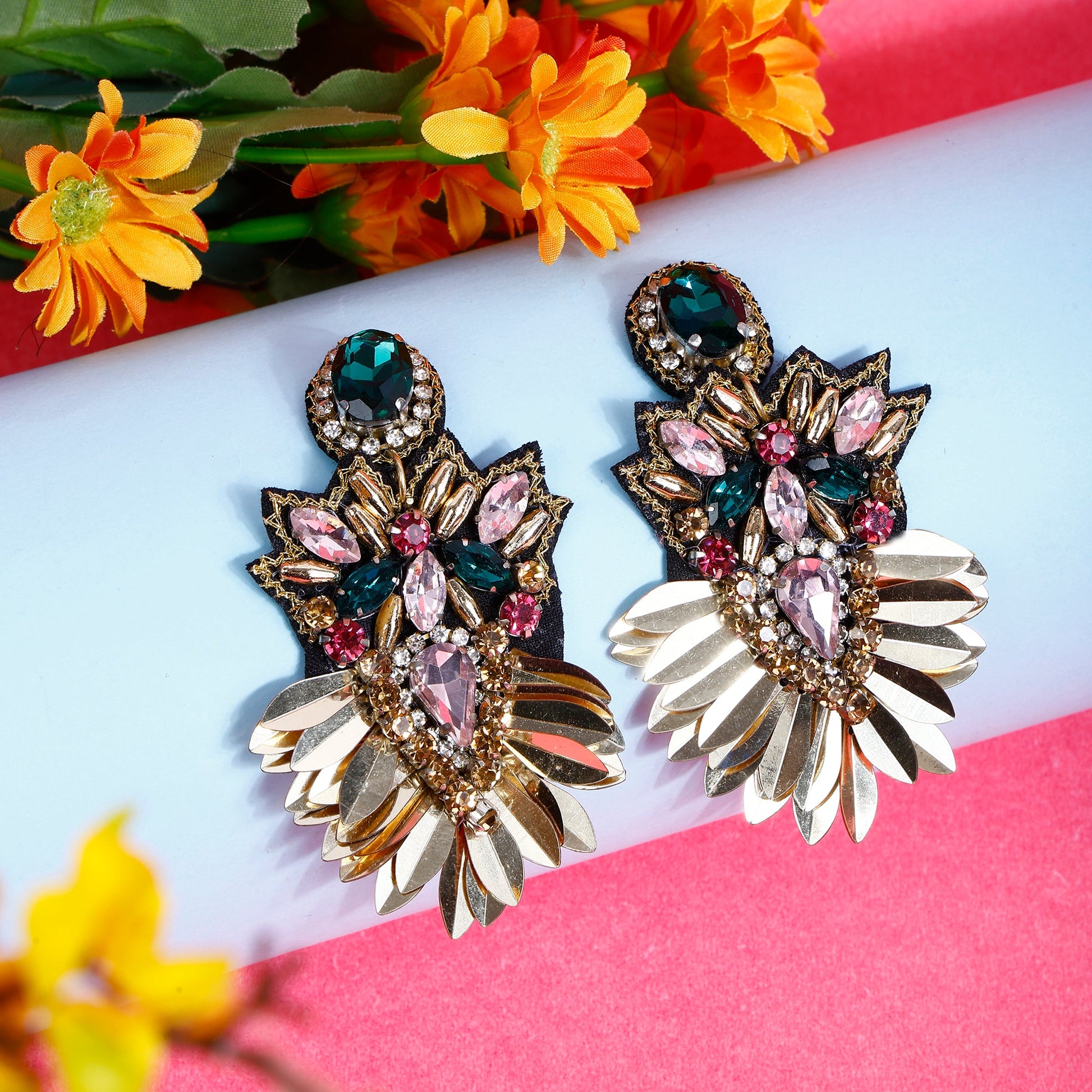 Chic Crystal Drop Earrings with Gem Accents
