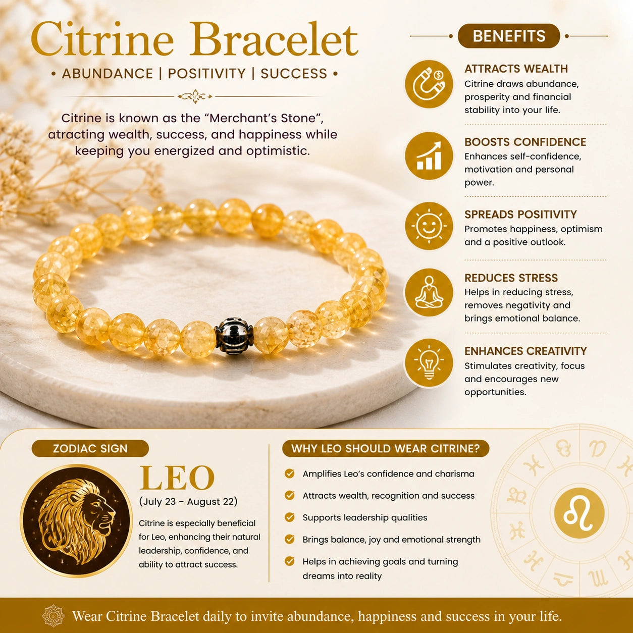 Citrine Crystal Bracelet – Luck, Abundance & Emotional Balance Jewelry