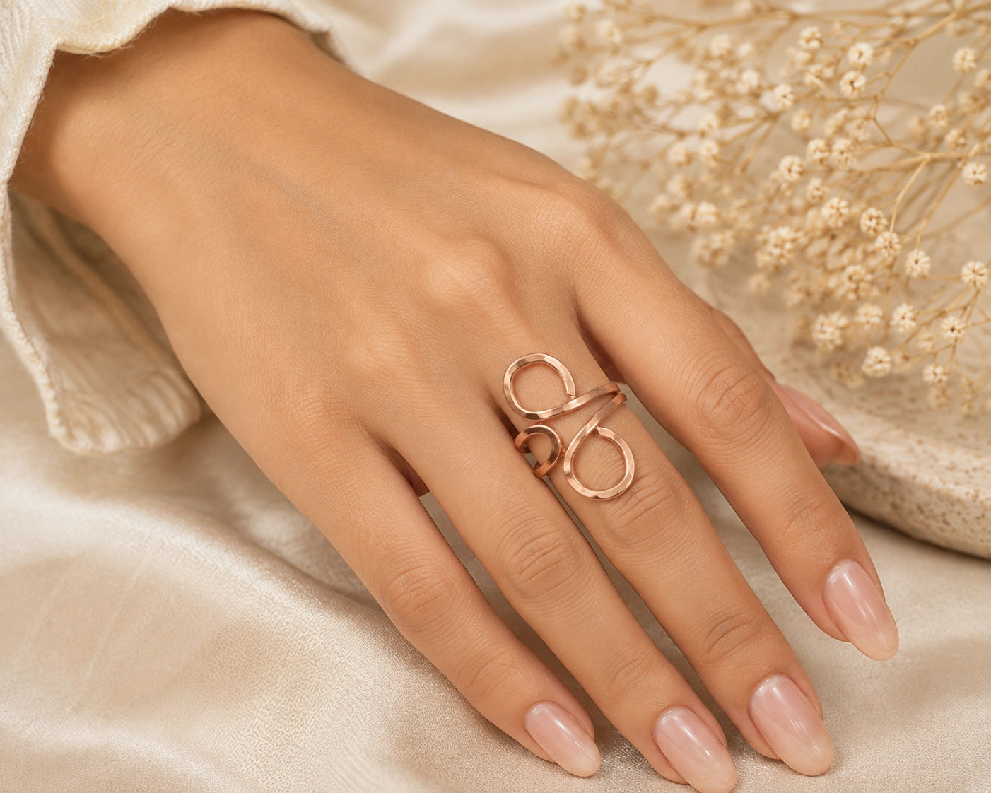 Handmade Adjustable Pure Copper Abstract Loop Ring for Women | Artisan Wellness Jewellery