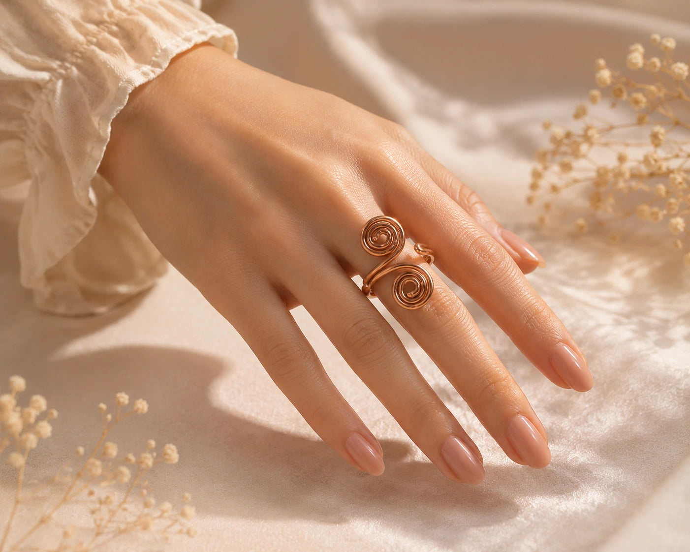 Nature Heal Adjustable Spiral Pure Copper Ring for Women | Handmade Double Spiral Copper Ring | Ayurvedic Wellness Jewelery